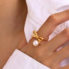 Pearl Bow Adjustable Ring
