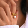 Pearl Bow Adjustable Ring
