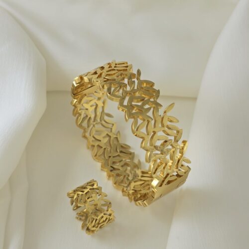 E8785F65-79C4-4CAB-B326-701DAD1A1DF9 Leaf Bangle & Ring Set (Adjustable Ring)