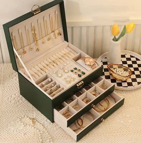 Jewellery Organiser -3 Layers Leather Jewellery Box