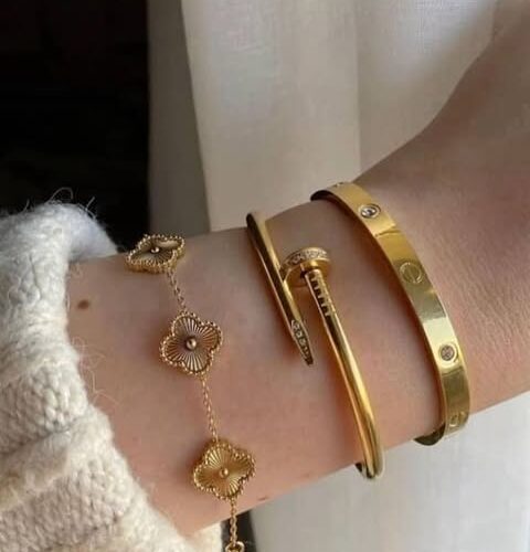 clover set white Triple Bracelets Stack